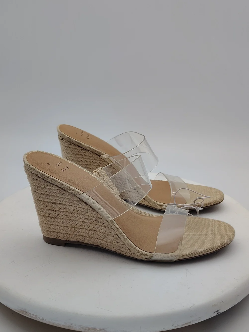 New A New Day Ansel Beige and Clear Double-Strap Slide Mules Size Women's 7